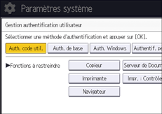 Illustration de l'écran du panneau de commande