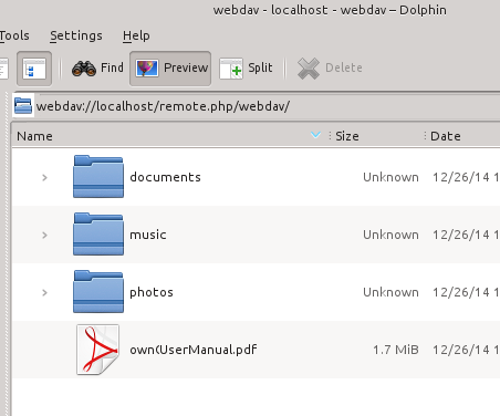 capture d'écran de configuration du gestionnaire de fichiers Dolphin pour utiliser WebDAV